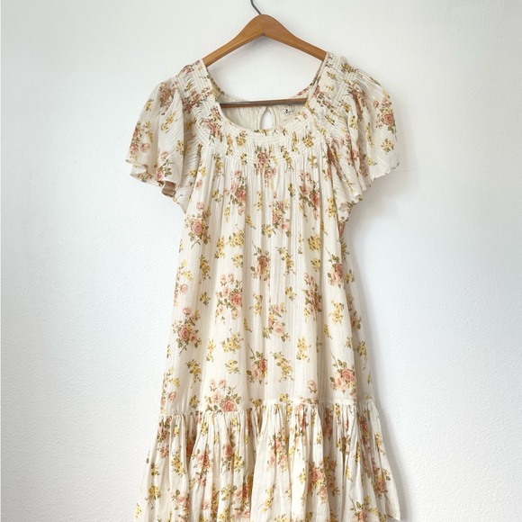 Rebecca Taylor la vie white floral dress romantic roses slip on flared large - Picture 2 of 6